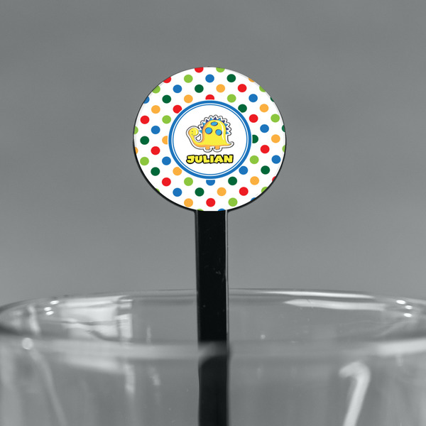 Dots & Dinosaur Black Plastic 7" Stir Stick - Round - Main