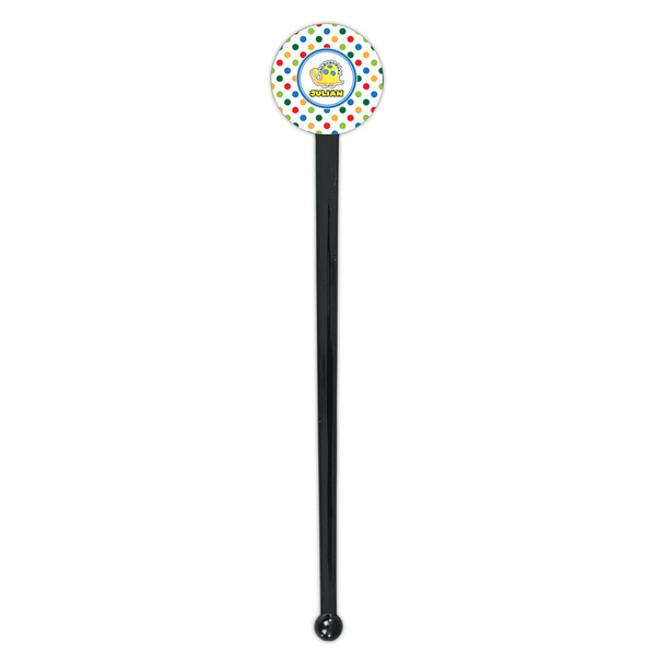 Dots & Dinosaur Black Plastic 7" Stir Stick - Round - Single Stick