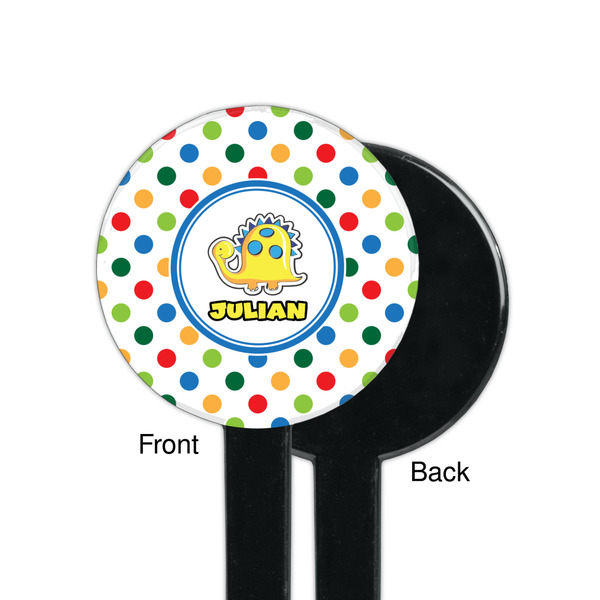 Dots & Dinosaur Black Plastic 7" Stir Stick - Single Sided - Round - Front & Back