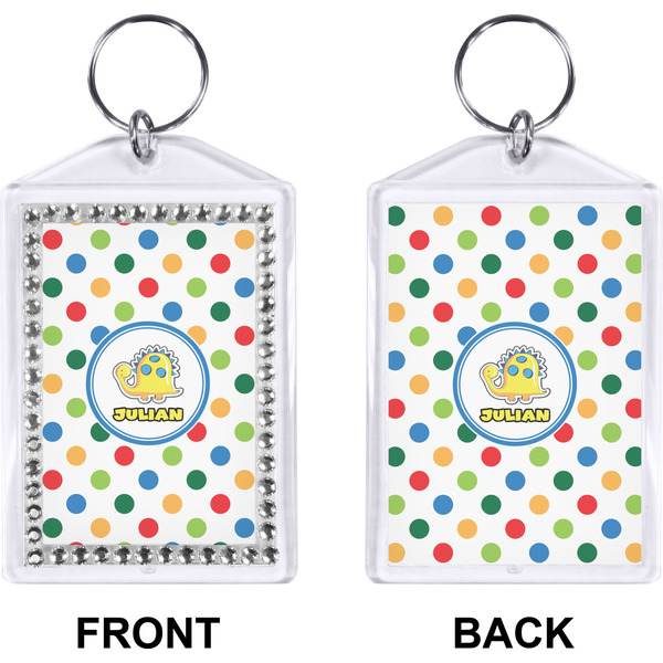 Dots & Dinosaur Bling Keychain (Front + Back)