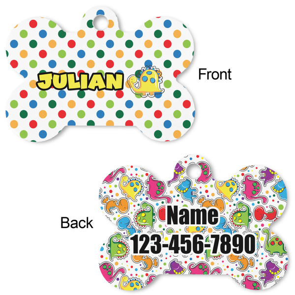Dots & Dinosaur Bone Shaped Dog ID Tag - Large - Approval
