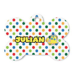 Dots & Dinosaur Bone Shaped Dog ID Tag (Personalized)