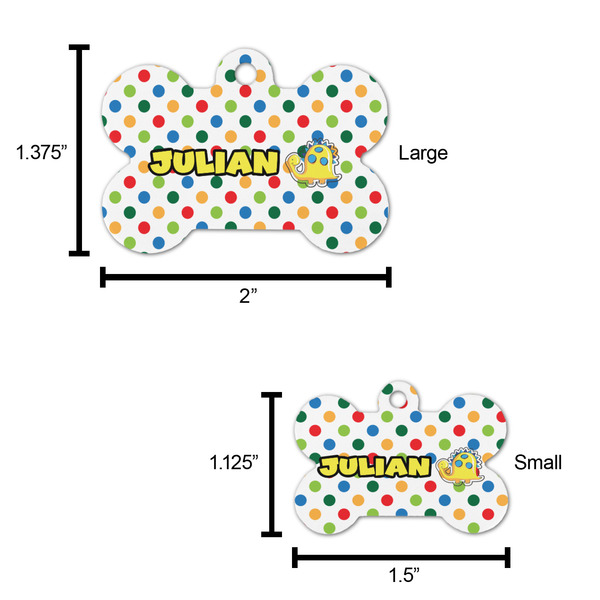 Dots & Dinosaur Bone Shaped Dog ID Tag - Large - Scale