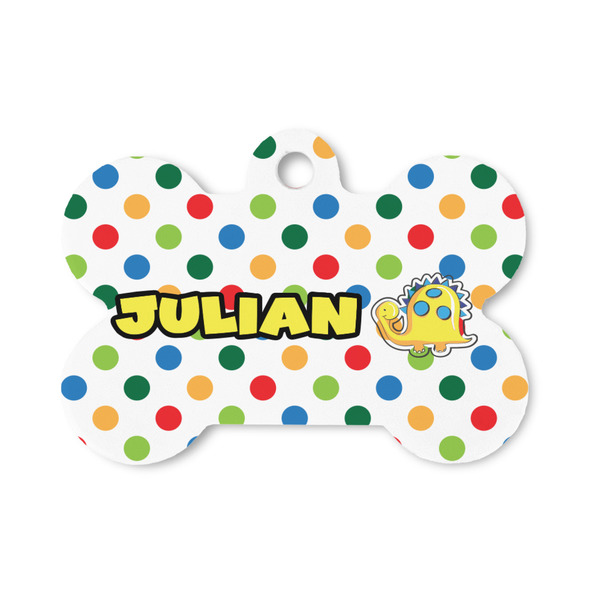 Custom Dots & Dinosaur Bone Shaped Dog ID Tag - Small (Personalized)