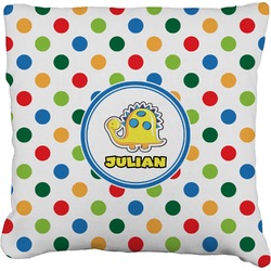 Dots & Dinosaur Faux-Linen Throw Pillow 16" (Personalized)