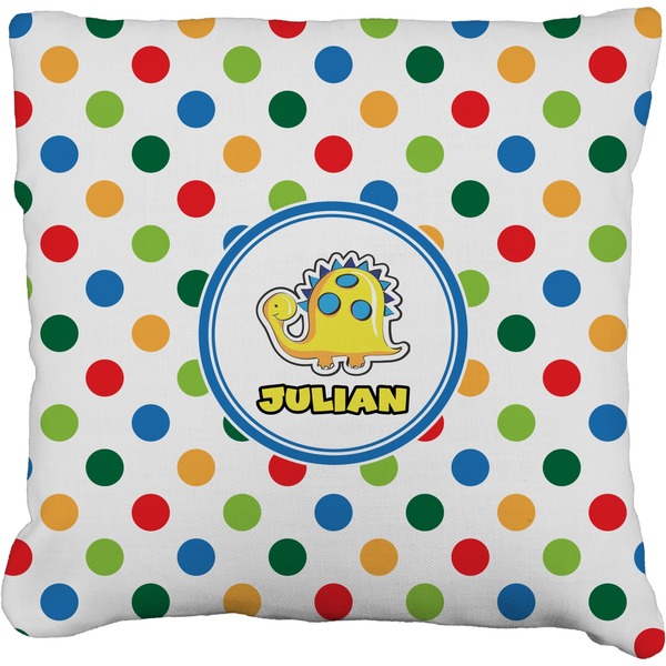 Custom Dots & Dinosaur Faux-Linen Throw Pillow 16" (Personalized)
