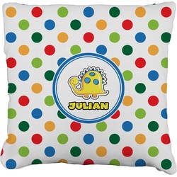 Dots & Dinosaur Faux-Linen Throw Pillow 18" (Personalized)