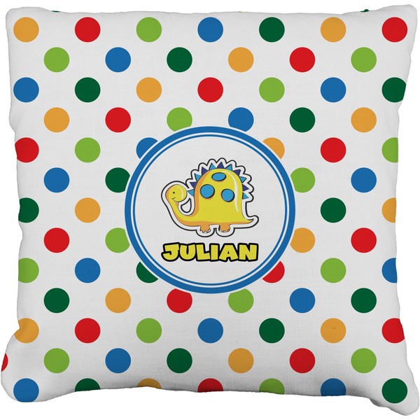 Custom Dots & Dinosaur Faux-Linen Throw Pillow 18" (Personalized)