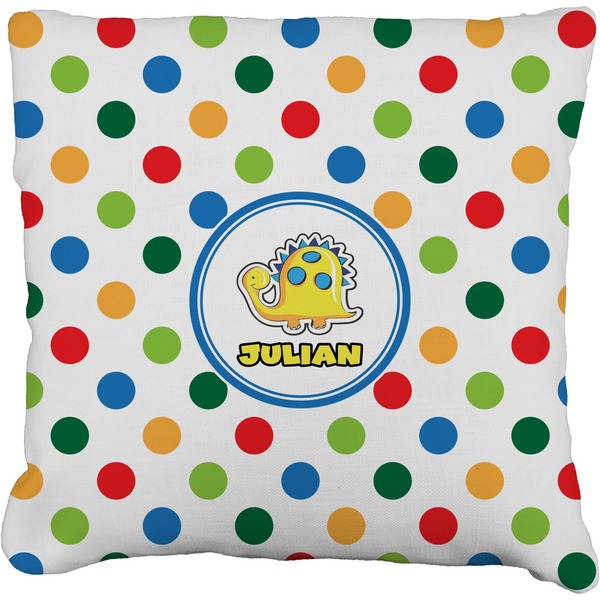 Custom Dots & Dinosaur Faux-Linen Throw Pillow 20" (Personalized)