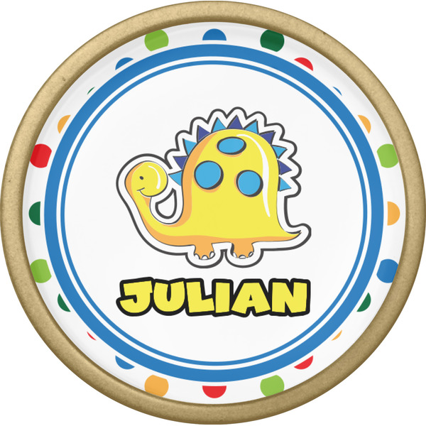 Dots & Dinosaur Cabinet Knob - Gold - Front