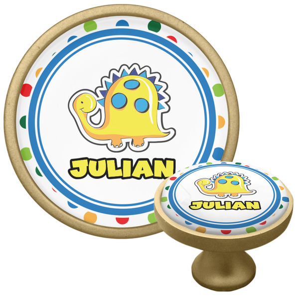 Dots & Dinosaur Cabinet Knob - Gold - Multi Angle