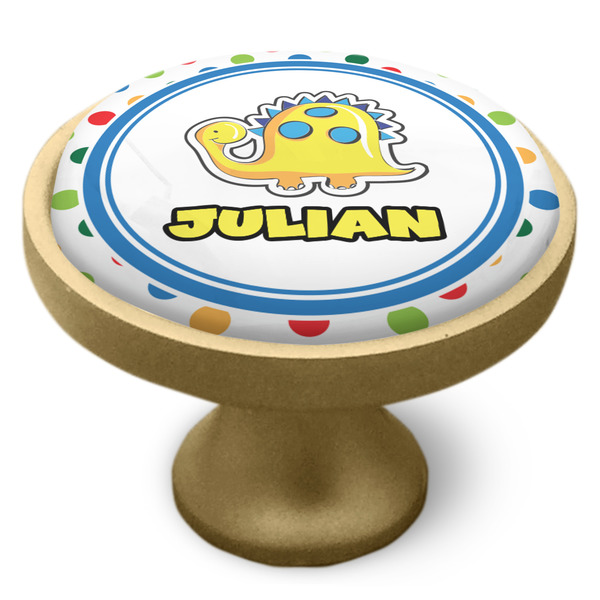Dots & Dinosaur Cabinet Knob - Gold - Side