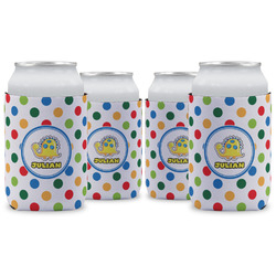 Dots & Dinosaur Can Cooler (12 oz) - Set of 4 w/ Name or Text