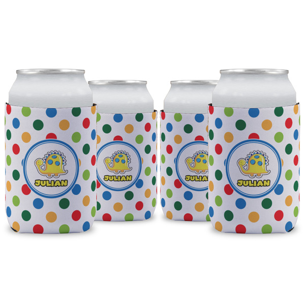 Custom Dots & Dinosaur Can Cooler (12 oz) - Set of 4 w/ Name or Text