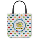 Dots & Dinosaur Canvas Tote Bag - Medium - 16"x16" (Personalized)