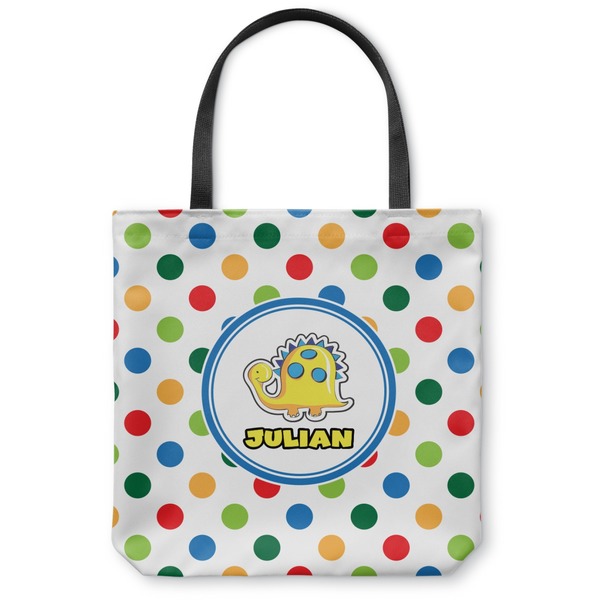 Custom Dots & Dinosaur Canvas Tote Bag - Small - 13"x13" (Personalized)