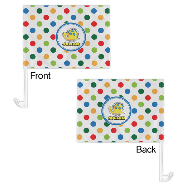 Dots & Dinosaur Car Flag - 11" x 8" - Front & Back View
