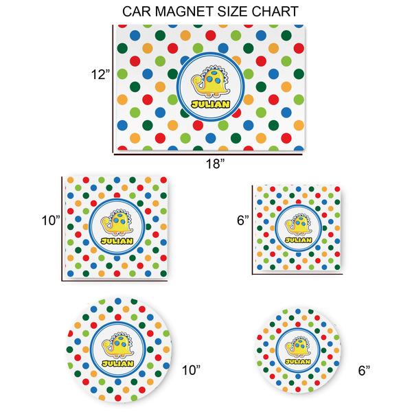 Dots & Dinosaur Car Magnets - SIZE CHART