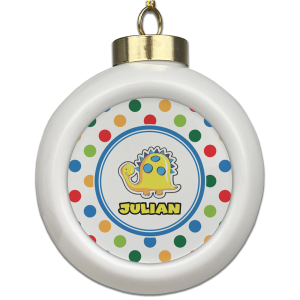 Custom Dots & Dinosaur Ceramic Ball Ornament (Personalized)