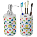 Dots & Dinosaur Ceramic Bathroom Accessories Set (Personalized)