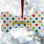 Dots & Dinosaur Ceramic Dog Ornament w/ Name or Text