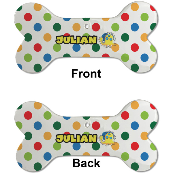 Dots & Dinosaur Ceramic Flat Ornament - Bone Front & Back (APPROVAL)