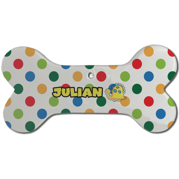 Dots & Dinosaur Ceramic Flat Ornament - Bone Front