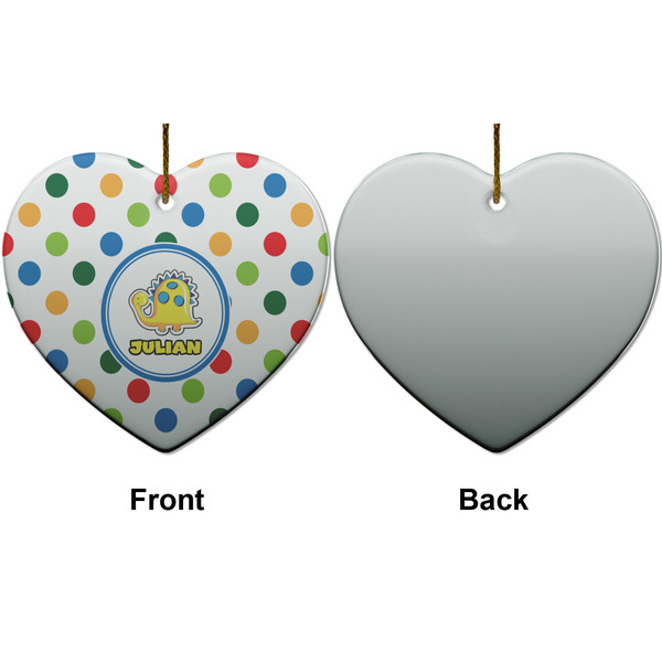 Dots & Dinosaur Ceramic Flat Ornament - Heart Front & Back (APPROVAL)