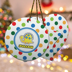 Dots & Dinosaur Ceramic Ornament w/ Name or Text