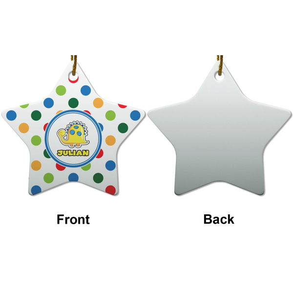 Dots & Dinosaur Ceramic Flat Ornament - Star Front & Back (APPROVAL)