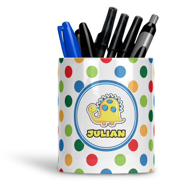 Custom Dots & Dinosaur Ceramic Pen Holder