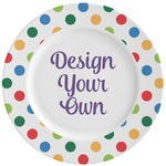 Dots & Dinosaur Ceramic Dinner Plates (Set of 4) (Personalized)