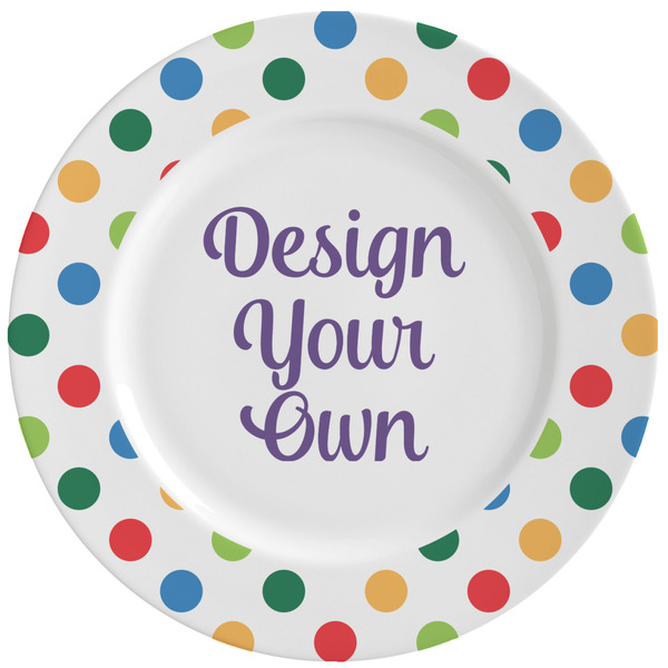 Custom Dots & Dinosaur Ceramic Dinner Plates (Set of 4) (Personalized)