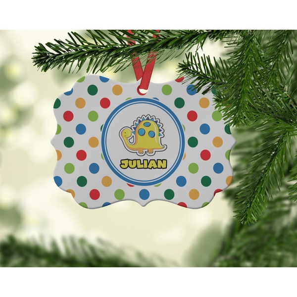 Dots & Dinosaur Christmas Ornament (On Tree)
