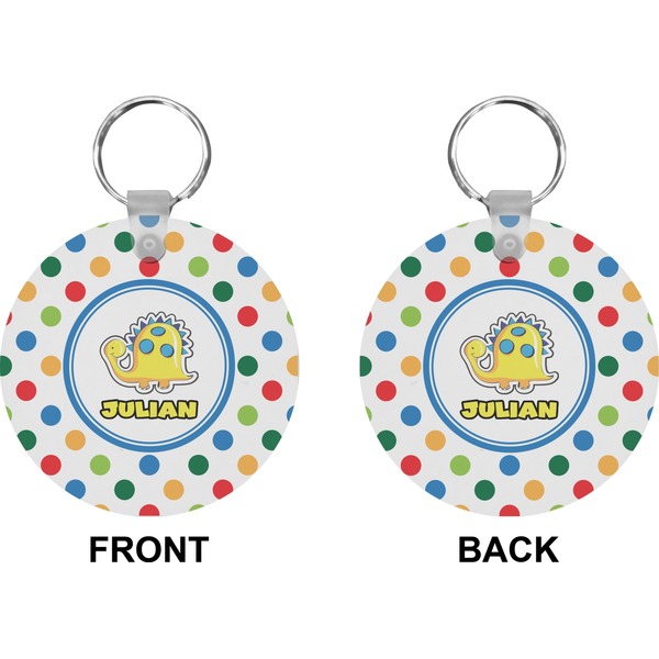 Dots & Dinosaur Circle Keychain (Front + Back)
