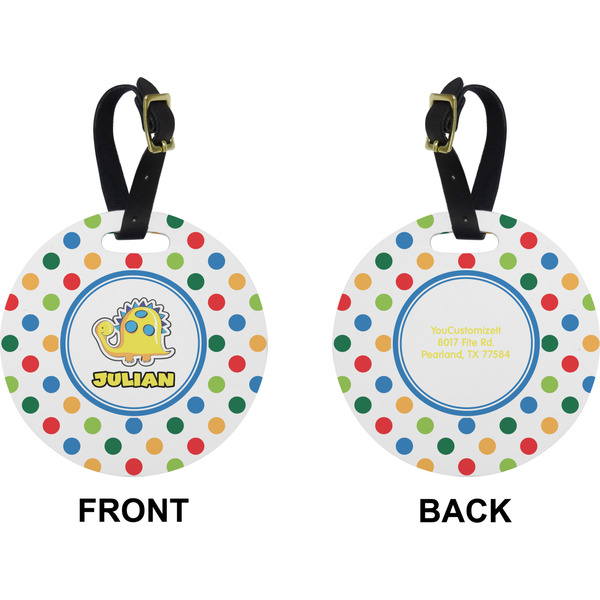 Dots & Dinosaur Circle Luggage Tag (Front + Back)