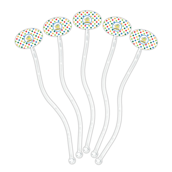 Dots & Dinosaur Clear Plastic 7" Stir Stick - Oval - Fan