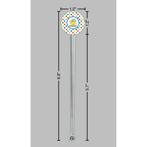 Dots & Dinosaur Clear Plastic 7" Stir Stick - Round - Dimensions