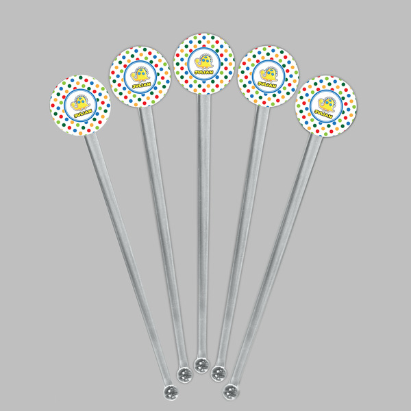 Dots & Dinosaur Clear Plastic 7" Stir Stick - Round - Fan View