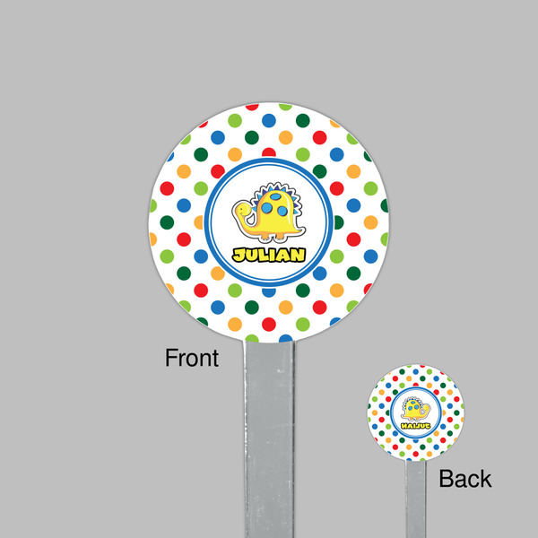 Dots & Dinosaur Clear Plastic 7" Stir Stick - Round - Front & Back