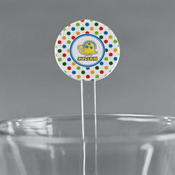 Dots & Dinosaur 7" Round Plastic Stir Sticks - Clear (Personalized)