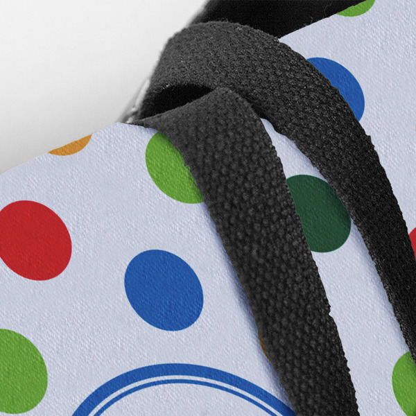Dots & Dinosaur Closeup of Tote w/Black Handles