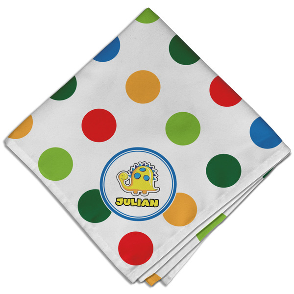 Custom Dots & Dinosaur Cloth Dinner Napkin - Single w/ Name or Text