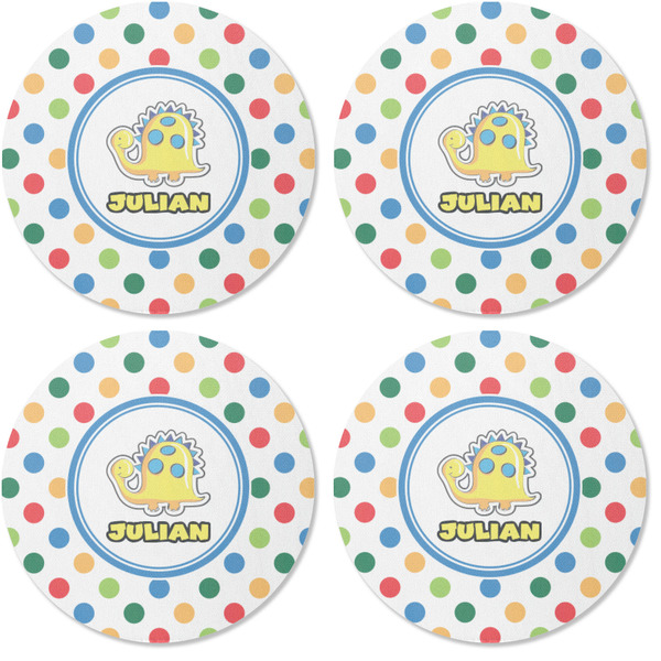 Dots & Dinosaur Coaster Round Rubber Back - Apvl