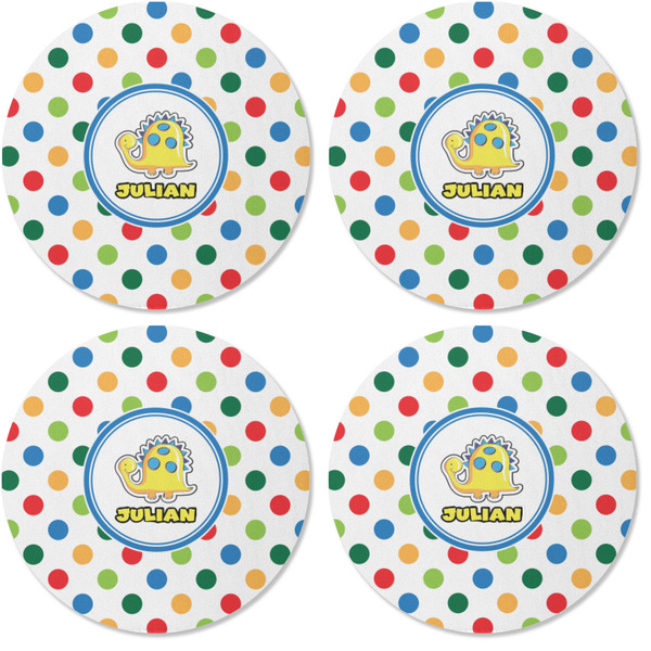 Dots & Dinosaur Coaster Round Rubber Back - Apvl