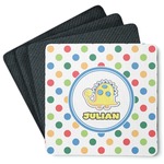 Dots & Dinosaur Square Rubber Backed Coasters - Set of 4 (Personalized)