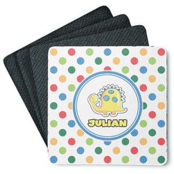 Dots & Dinosaur Square Rubber Backed Coasters - Set of 4 (Personalized)