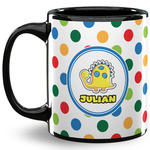Dots & Dinosaur 11 Oz Coffee Mug - Black (Personalized)