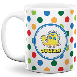 Dots & Dinosaur 11 Oz Coffee Mug - White (Personalized)