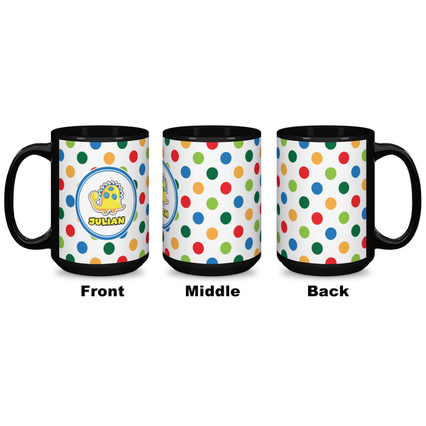 Dots & Dinosaur Coffee Mug - 15 oz - Black APPROVAL